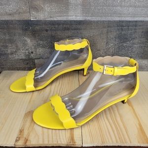 Talbots Leather Lemon Tart Pila Scallop Ankle Strap Heels Sandals